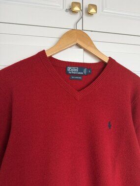 Vintage Polo Ralph Lauren Lambswool V-Neck Sweater Red L